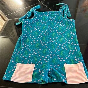 Teal Seahorse Print Romper with Pink Accents